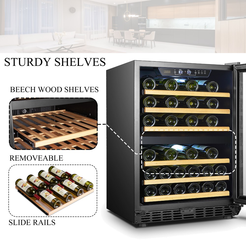 LANBO Dual Zone Wine Refrigerator, 46 Bottle Builtin Compressor Wine
